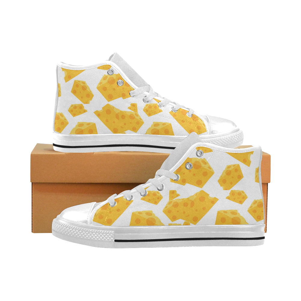 Cheese slice pattern Men's High Top Canvas Shoes White