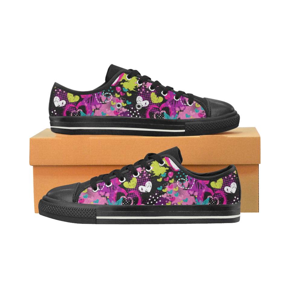 heart dot wave star creative design pattern Men's Low Top Canvas Shoes Black