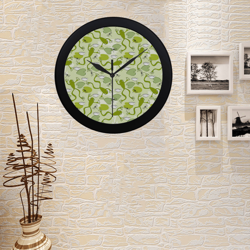 Cute frog dragonfly pattern Elegant Black Wall Clock