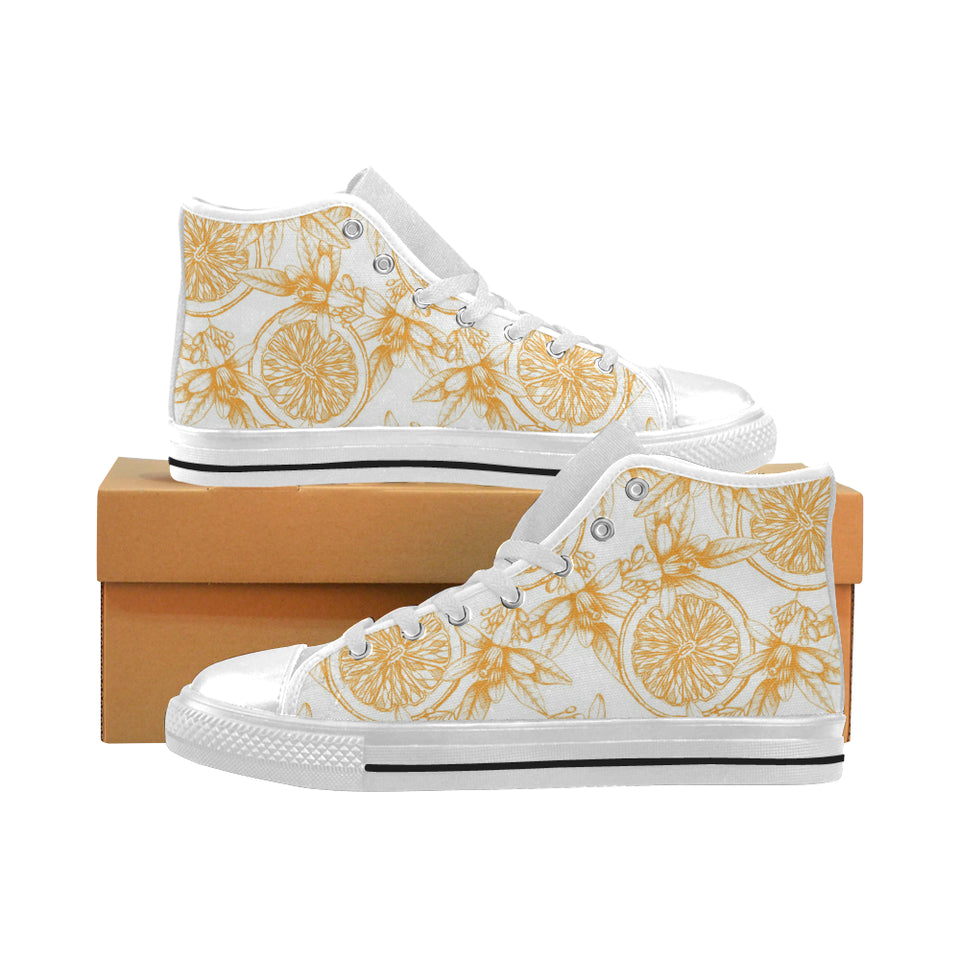 hand drawn orange fruit pattern Men's High Top Canvas Shoes White