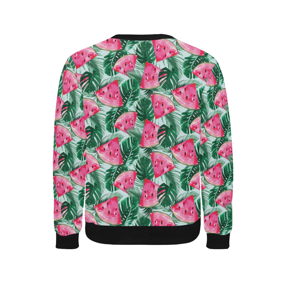 Watermelons tropical palm leaves pattern Men's Crew Neck Sweatshirt