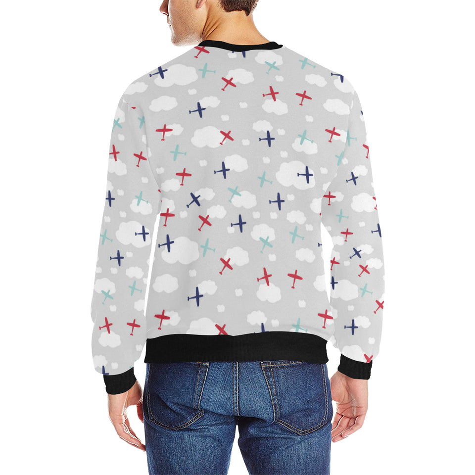 Airplane cloud grey background Men's Crew Neck Sweatshirt