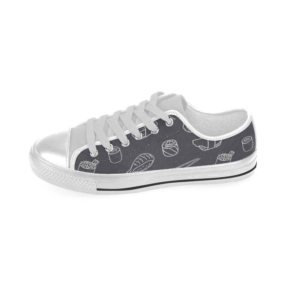 sushi pattern black background Men's Low Top Shoes White