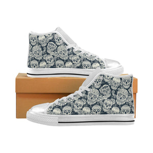 Sugar skull black white pattern Women's High Top Canvas Shoes White