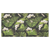 White orchid flower tropical leaves pattern blackg Tablecloth
