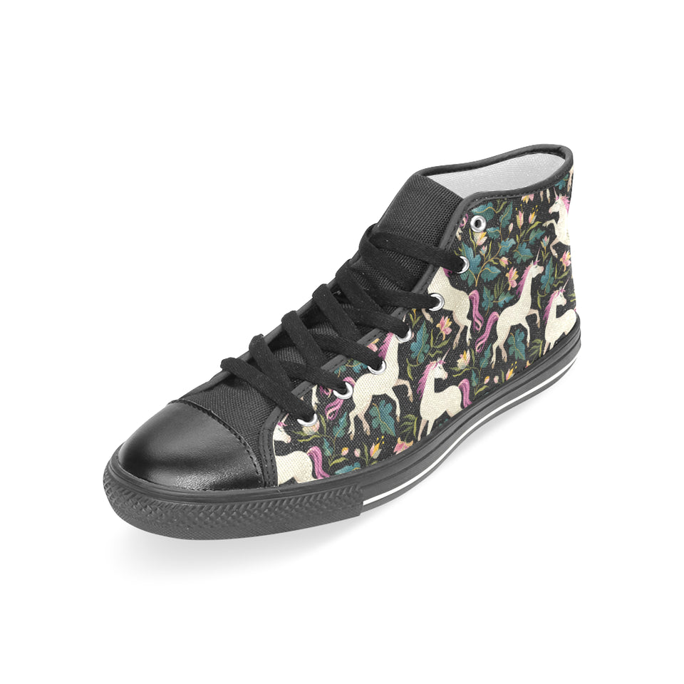 Unicorns forest background Women's High Top Canvas Shoes Black