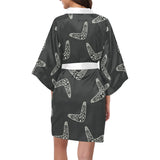 Hand drawn boomerang Australian aboriginal ornamen Women's Short Kimono Robe