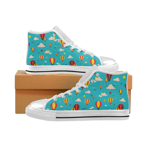 Hot Air Balloon Sky Pattern Women's High Top Canvas Shoes White
