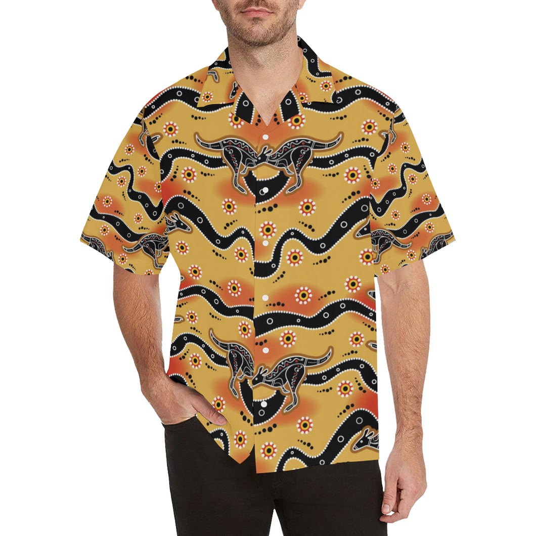 Kangaroo Australian aboriginal art pattern Men's All Over Print Hawaiian Shirt