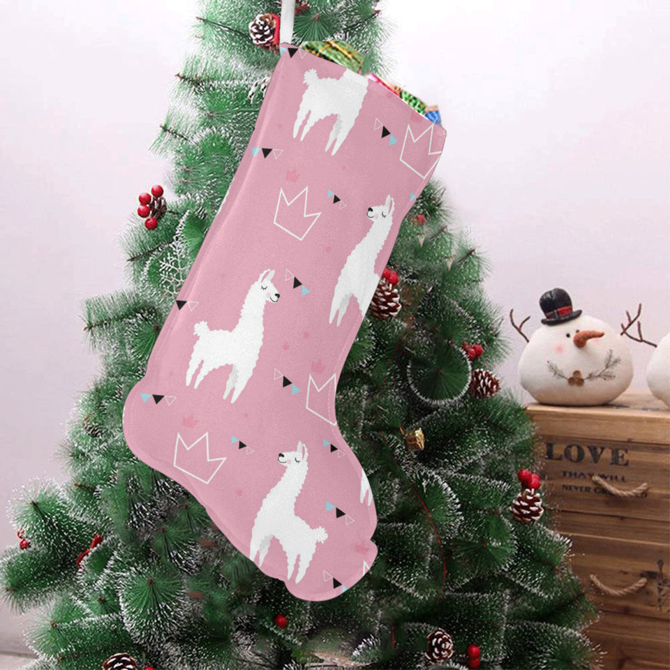Llama Alpaca pink background Christmas Stocking