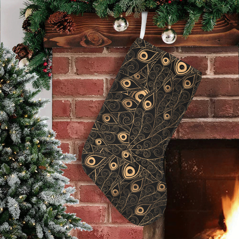 Gold peacock feather pattern Christmas Stocking