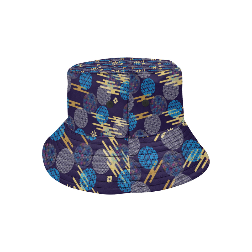 Blue japanese pattern cloud wave flower Unisex Bucket Hat