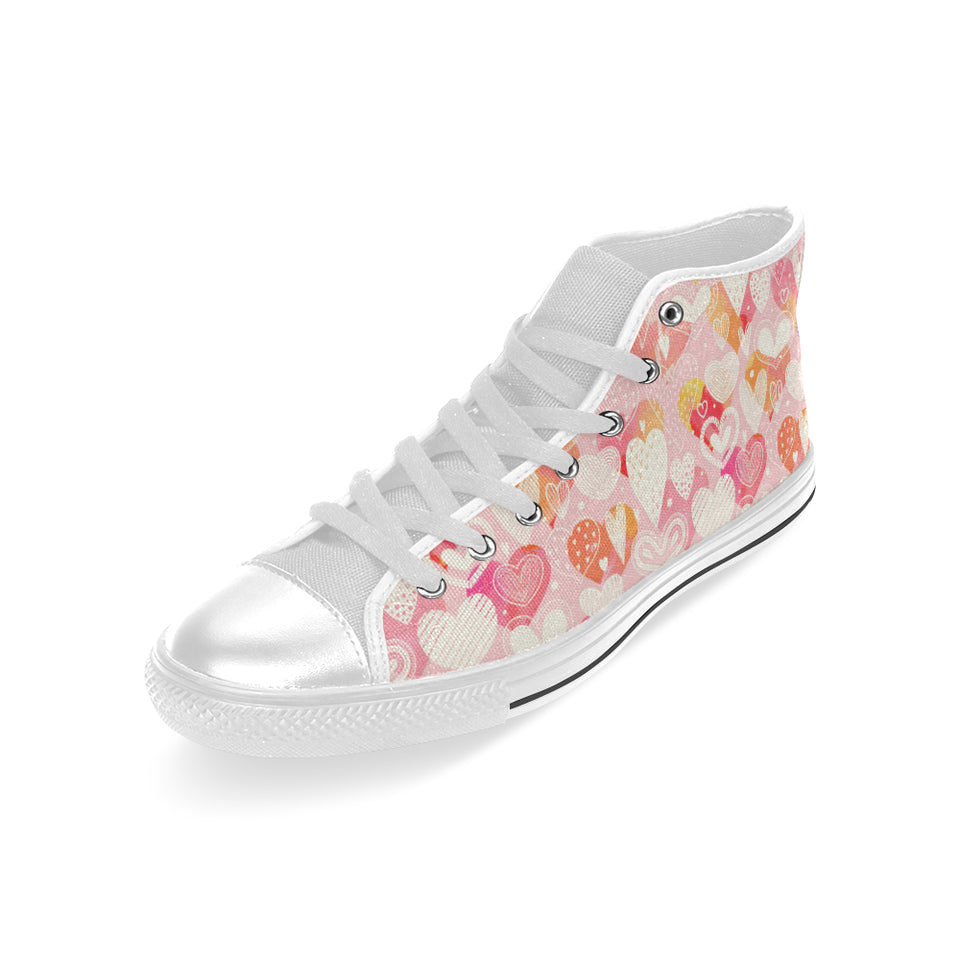Hand drawn heart design pattern Men's High Top Canvas Shoes White