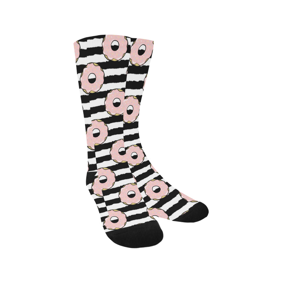 Donuts pink icing striped pattern Crew Socks