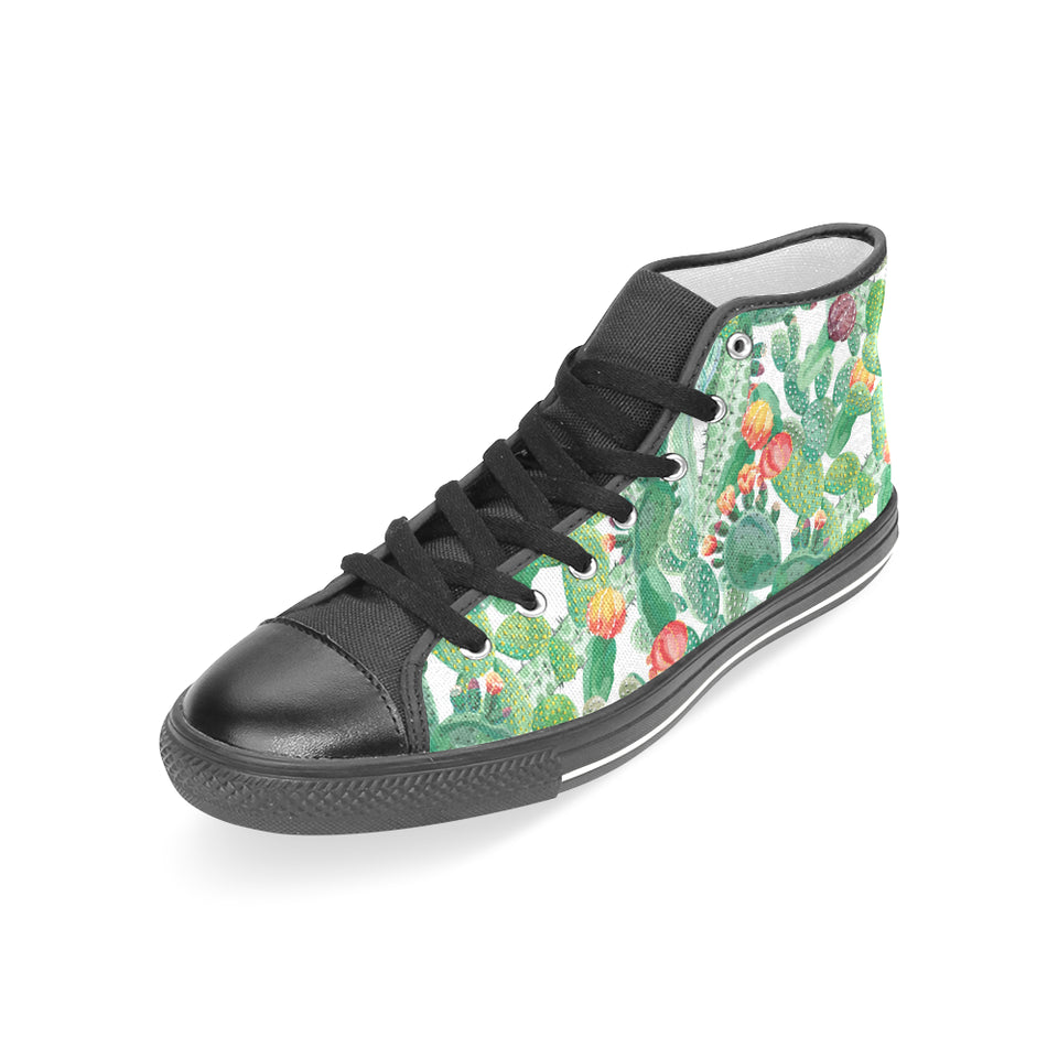Cactus design pattern copy Women's High Top Canvas Shoes Black