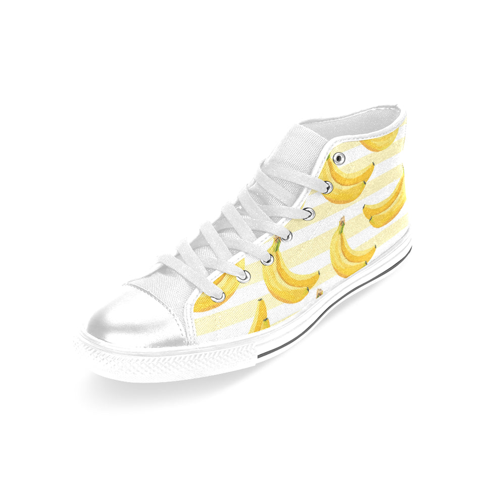 Banana pattern blackground Women's High Top Canvas Shoes White