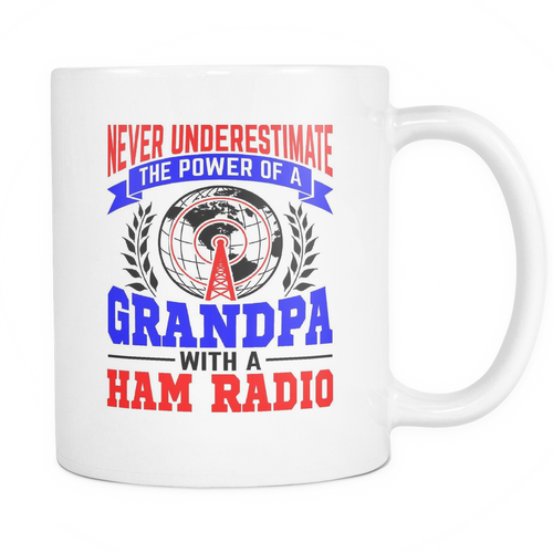 White Mug-Never Underestimate The Power of a Grandpa With a Ham Radio V.2 ccnc001 hr0030