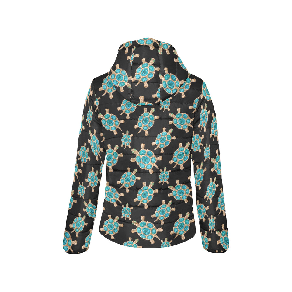 Sea turtle blue stone pattern Women's Padded Hooded Jacket