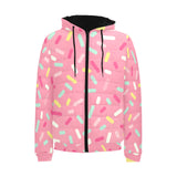 Pink donut glaze candy pattern Men's Padded Hooded Jacket