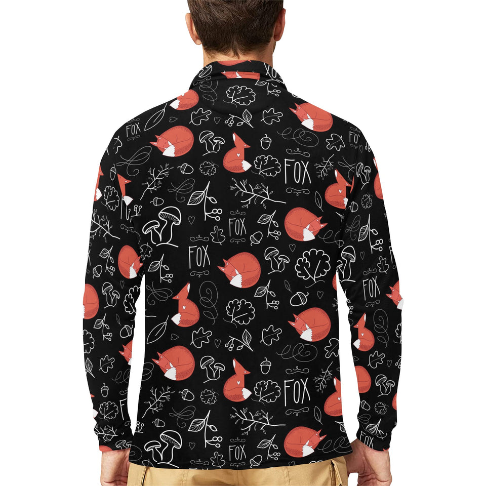 fox sleeping fox pattern Men's Long Sleeve Polo Shirt