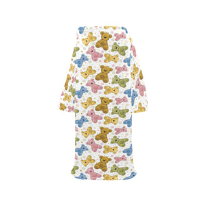 Teddy Bear Pattern Print Design 01 Blanket Robe with Sleeves