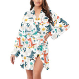 Cute Crocodile Pattern Women's Long Sleeve Belted Night Robe