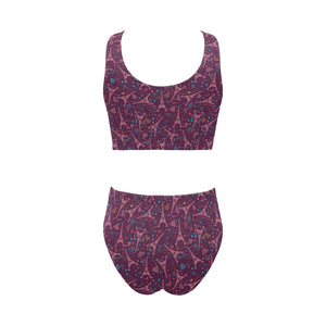 Eiffel Tower Heart Pattern Print Design 04 Chest Bowknot High Waisted Bikini Swimsuit