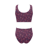 Eiffel Tower Heart Pattern Print Design 04 Chest Bowknot High Waisted Bikini Swimsuit