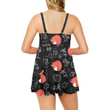 fox sleeping fox pattern Chest Sexy Pleated Two Piece Swim Dress