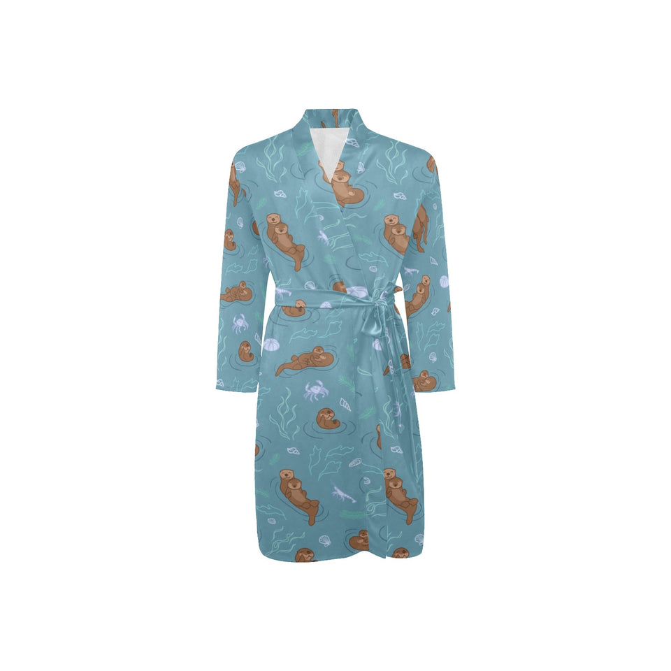 Sea otters pattern Men's Long Sleeve Belted Night Robe