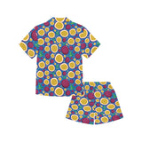 Passion fruit blue background Kids' Boys' Girls' V-Neck Short Pajama Set