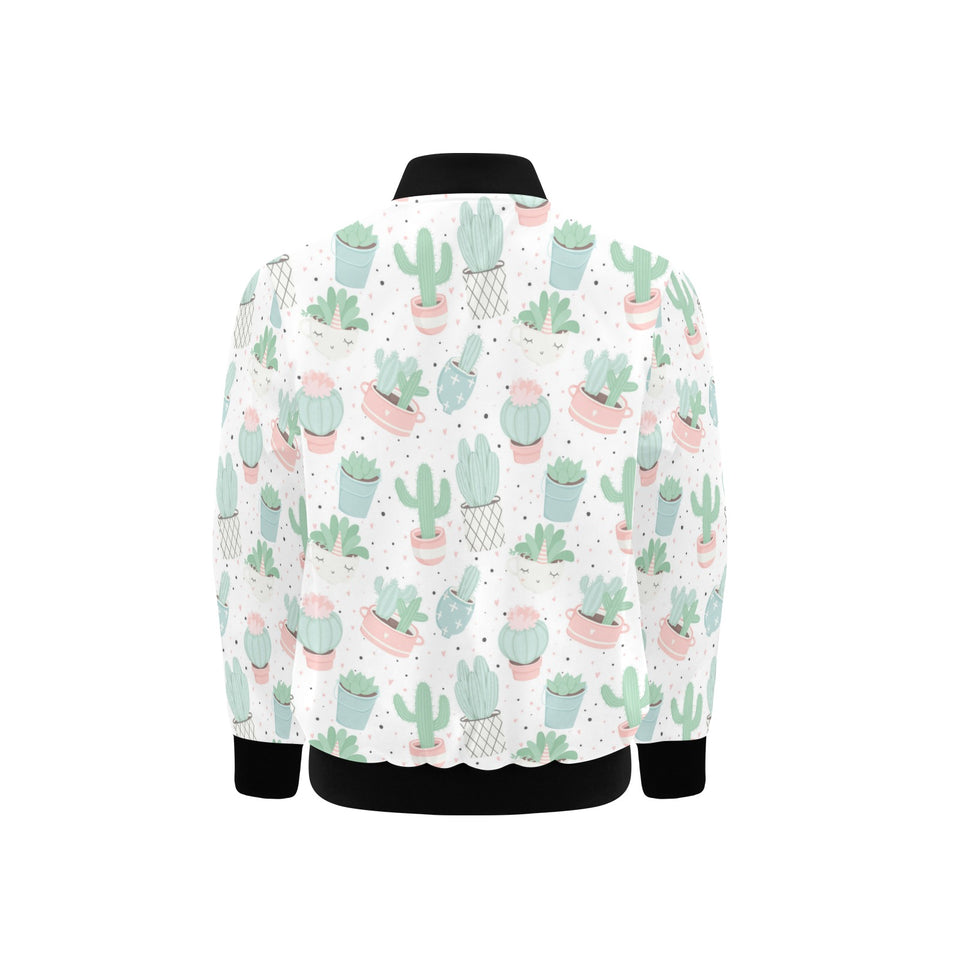 Pastel color cactus pattern Kids' Boys' Girls' Bomber Jacket