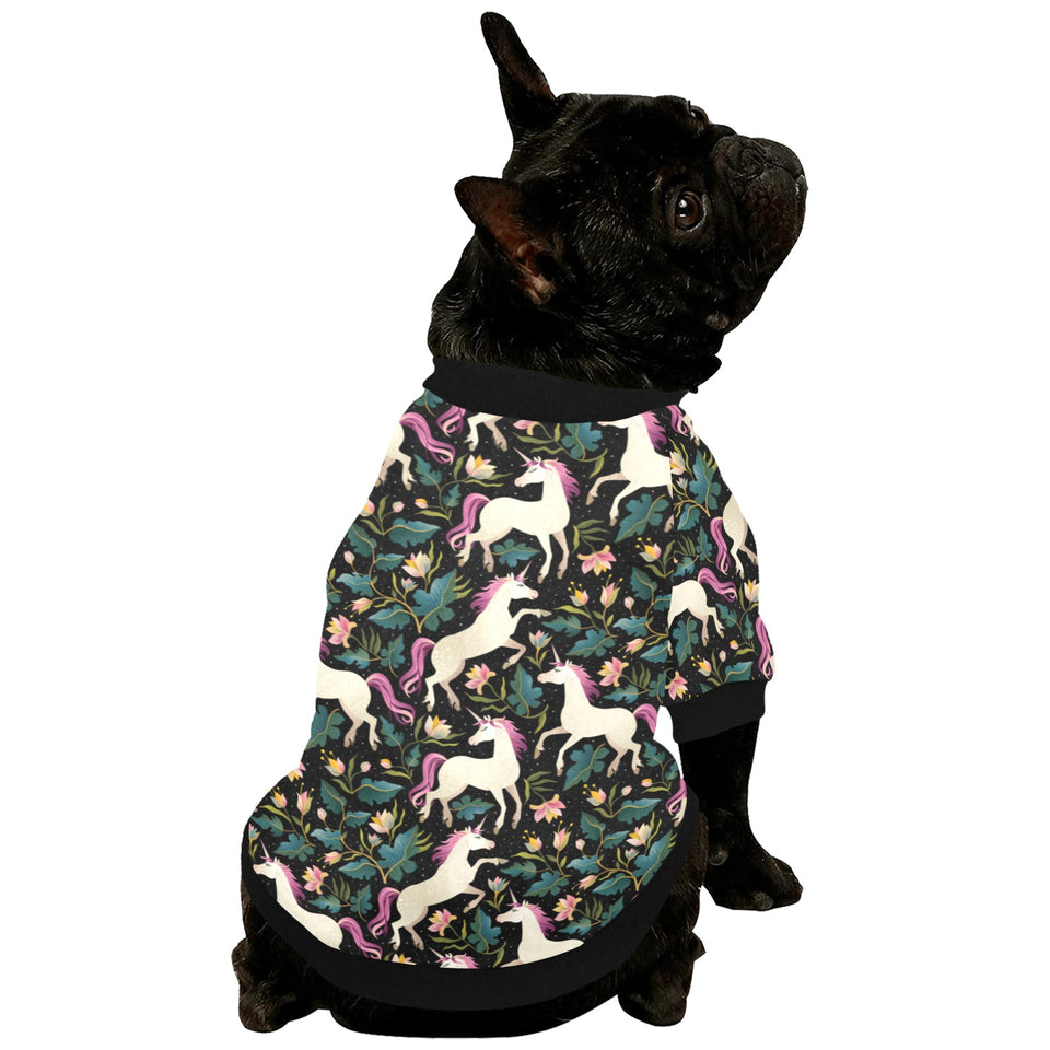 Unicorns forest background All Over Print Pet Dog Round Neck Fuzzy Shirt