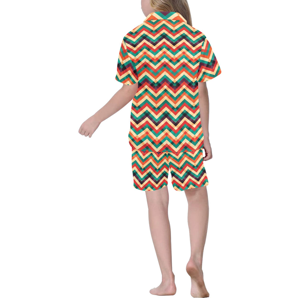 zigzag  chevron colorful pattern Kids' Boys' Girls' V-Neck Short Pajama Set