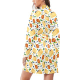 Pancake Pattern Print Design 02 Women's Long Sleeve Belted Night Robe