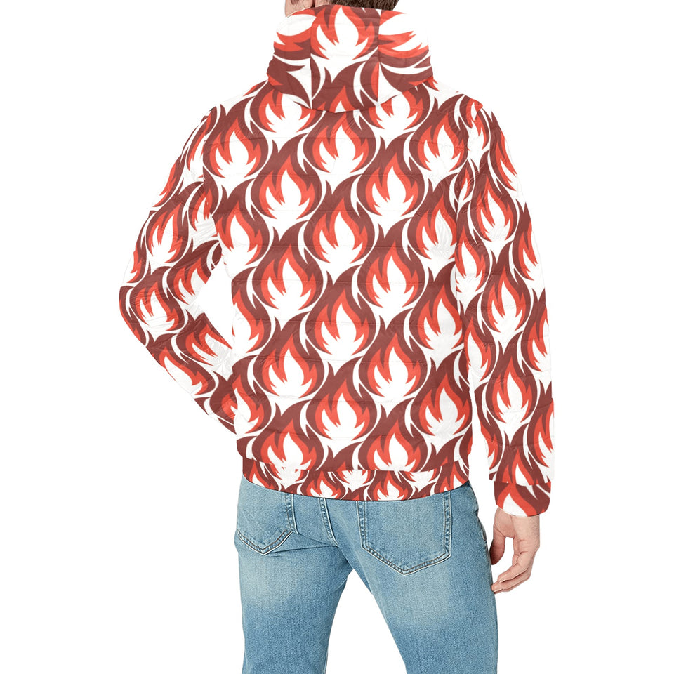 Fire flame symbol design pattern Men's Padded Hooded Jacket