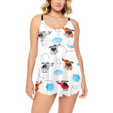 Watercolor helicopter cloud pattern Chest Sexy Pleated Two Piece Swim Dress