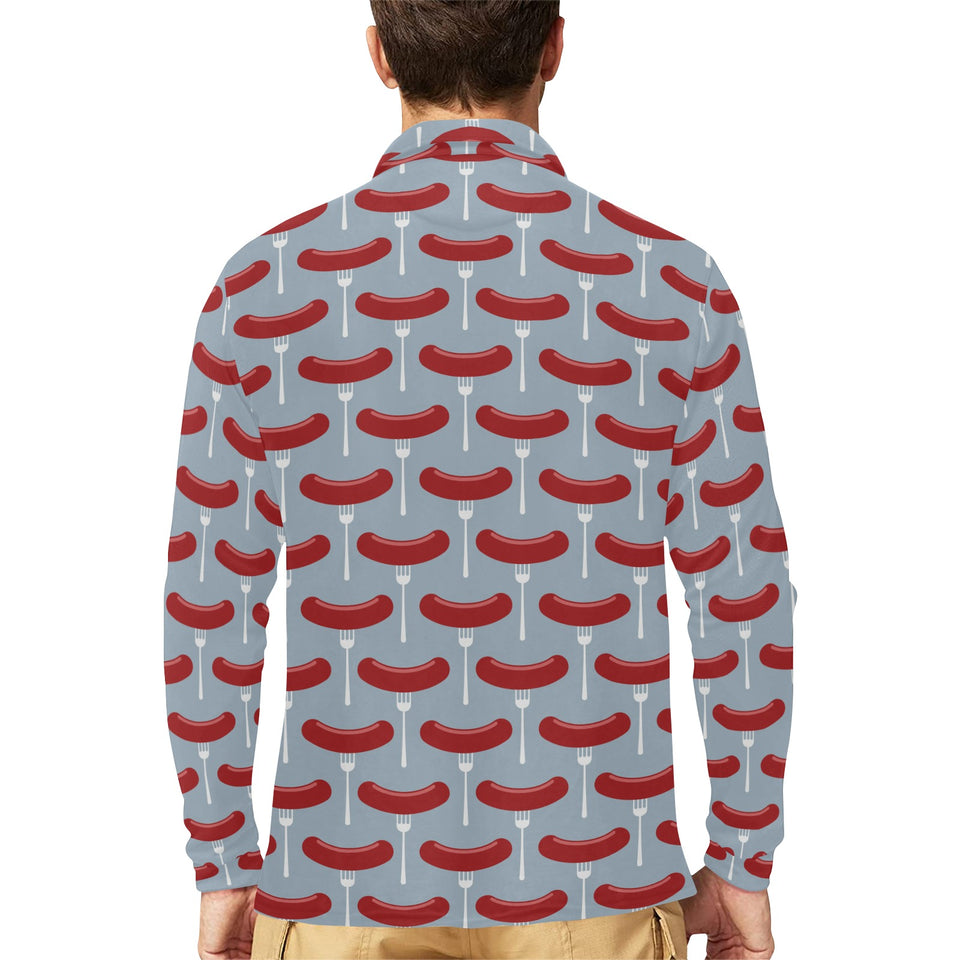 Sausage Pattern Print Design 02 Men's Long Sleeve Polo Shirt