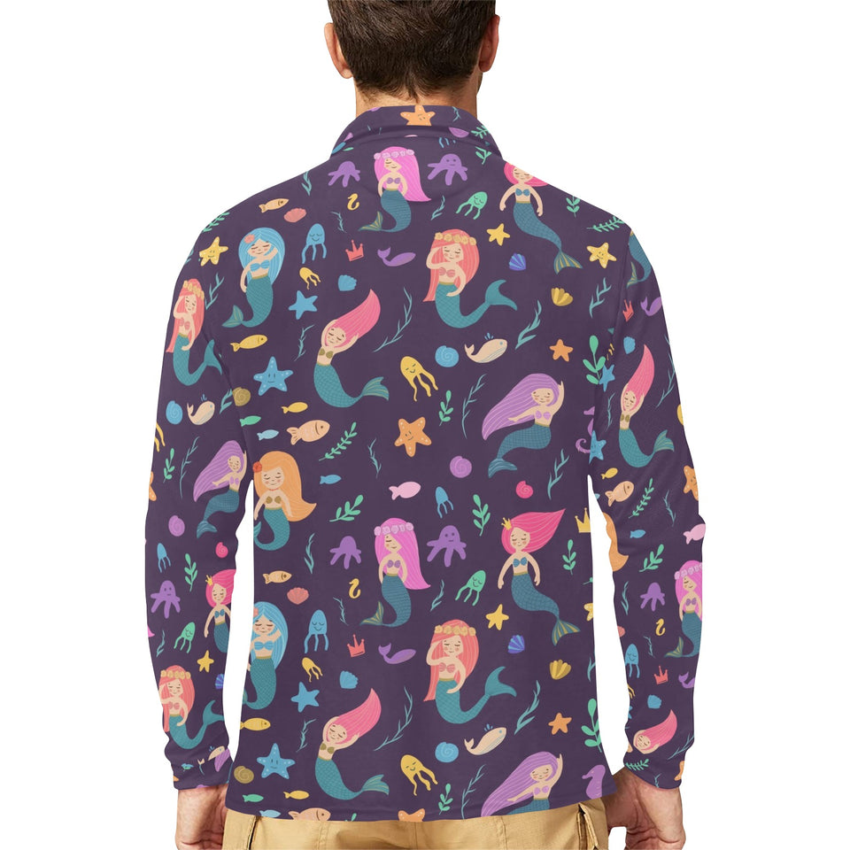 beautiful mermaid Fish jellyfish algae other marin Men's Long Sleeve Polo Shirt