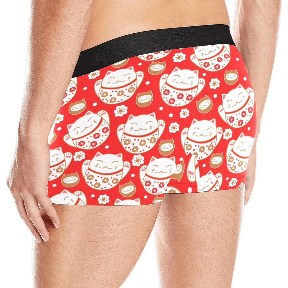 Cute Maneki neko cat red background Men's All Over Print Boxer Briefs Men's Underwear