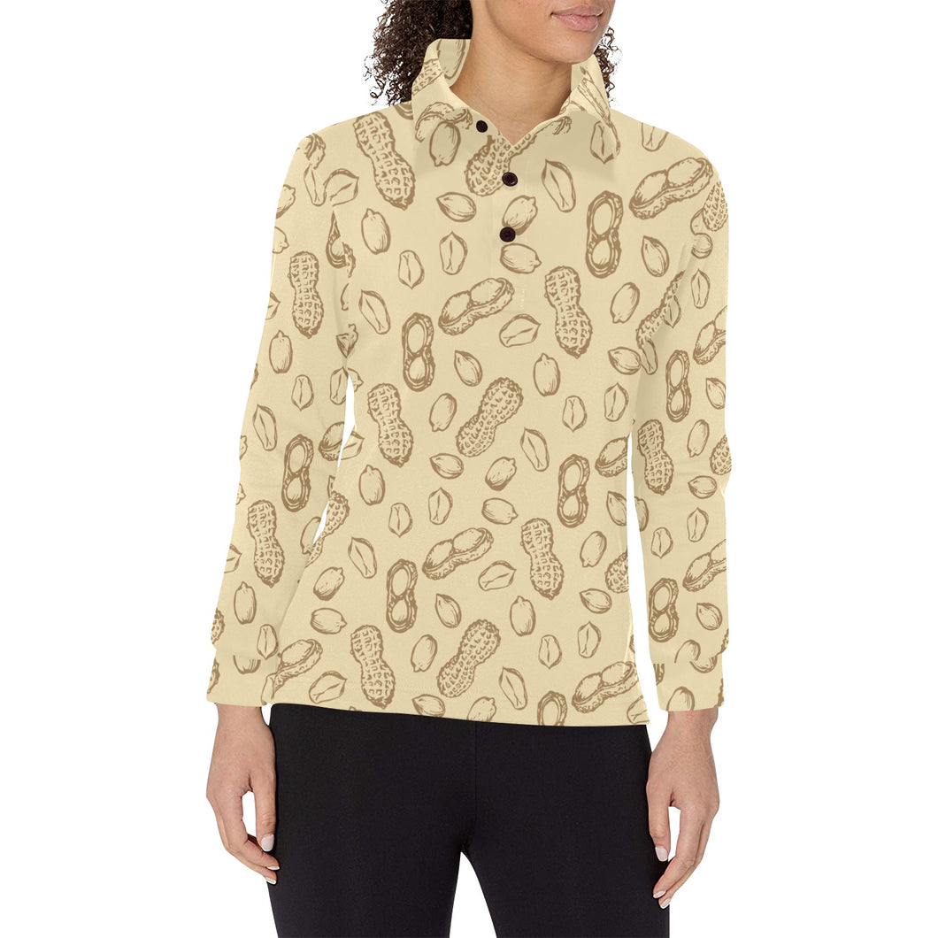 hand drawn peanuts pattern Women's Long Sleeve Polo Shirt