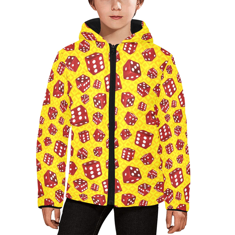 Dice Pattern Print Design 04 Kids' Boys' Girls' Padded Hooded Jacket