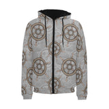 nautical wood steering wheel pattern Men's Padded Hooded Jacket