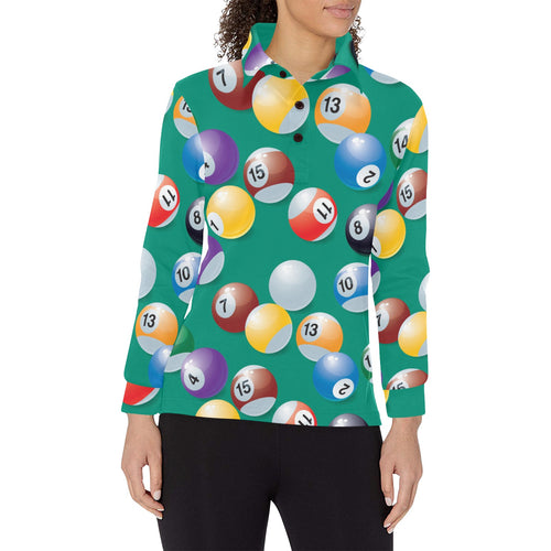 Billiard Ball Pattern Print Design 01 Women's Long Sleeve Polo Shirt