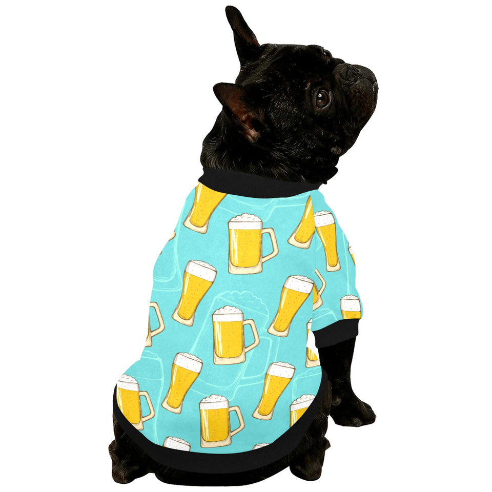 Beer pattern green background All Over Print Pet Dog Round Neck Fuzzy Shirt