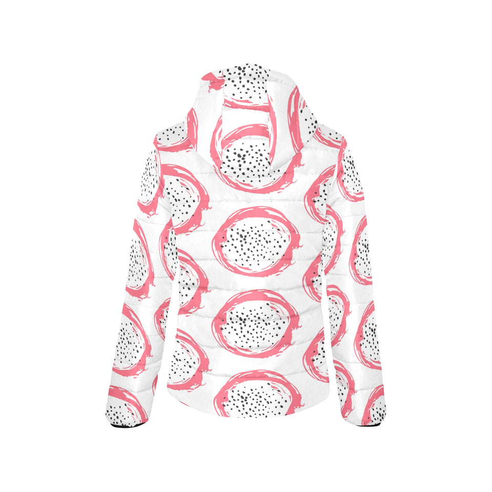 Hand drawn dragon fruit Women's Padded Hooded Jacket