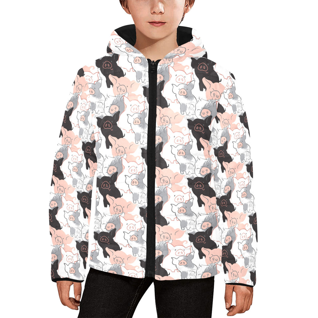 Pig Pattern Print Design 05 Kids' Boys' Girls' Padded Hooded Jacket