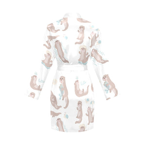 Cute sea otters pattern Women's Long Sleeve Belted Night Robe