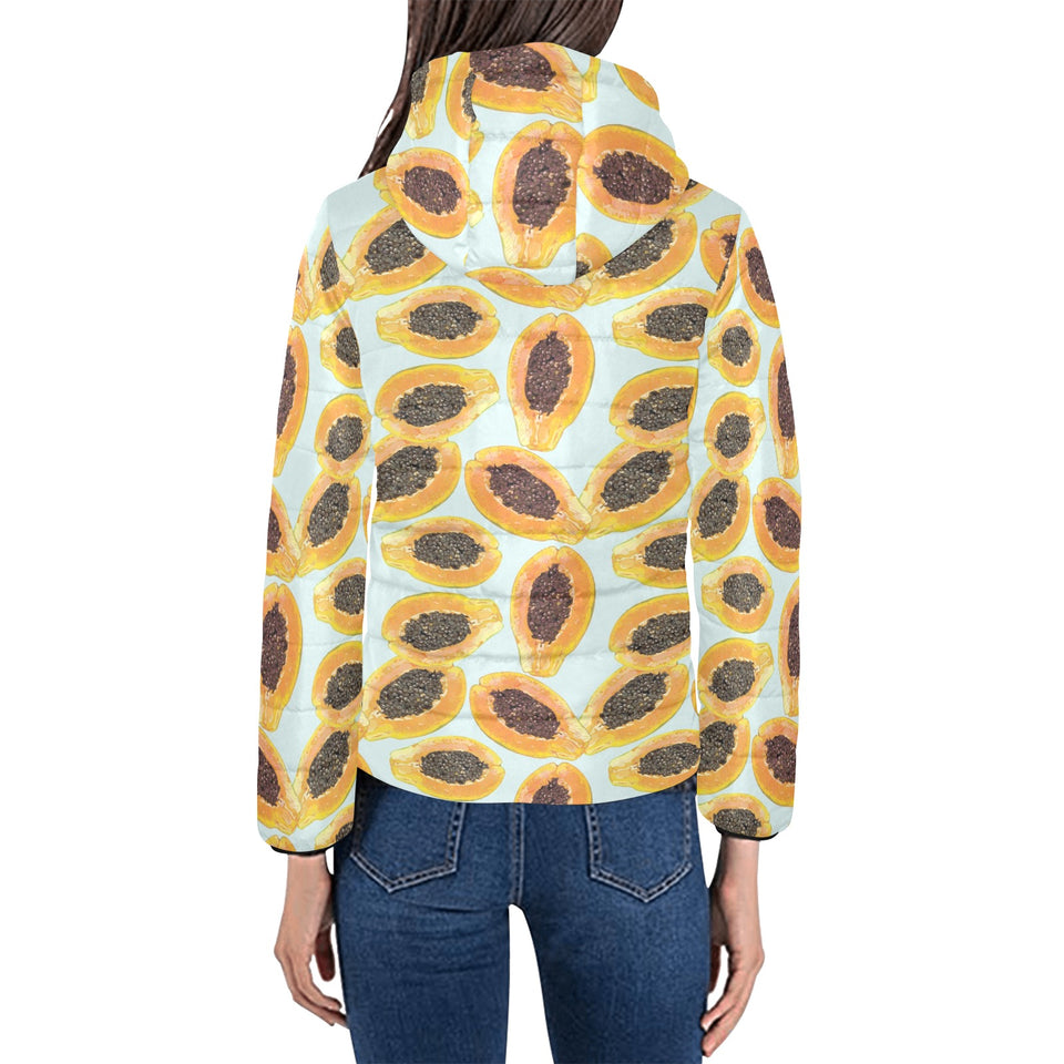 Watercolor papaya pattern Women's Padded Hooded Jacket