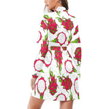 dragon fruits white background Women's Long Sleeve Belted Night Robe